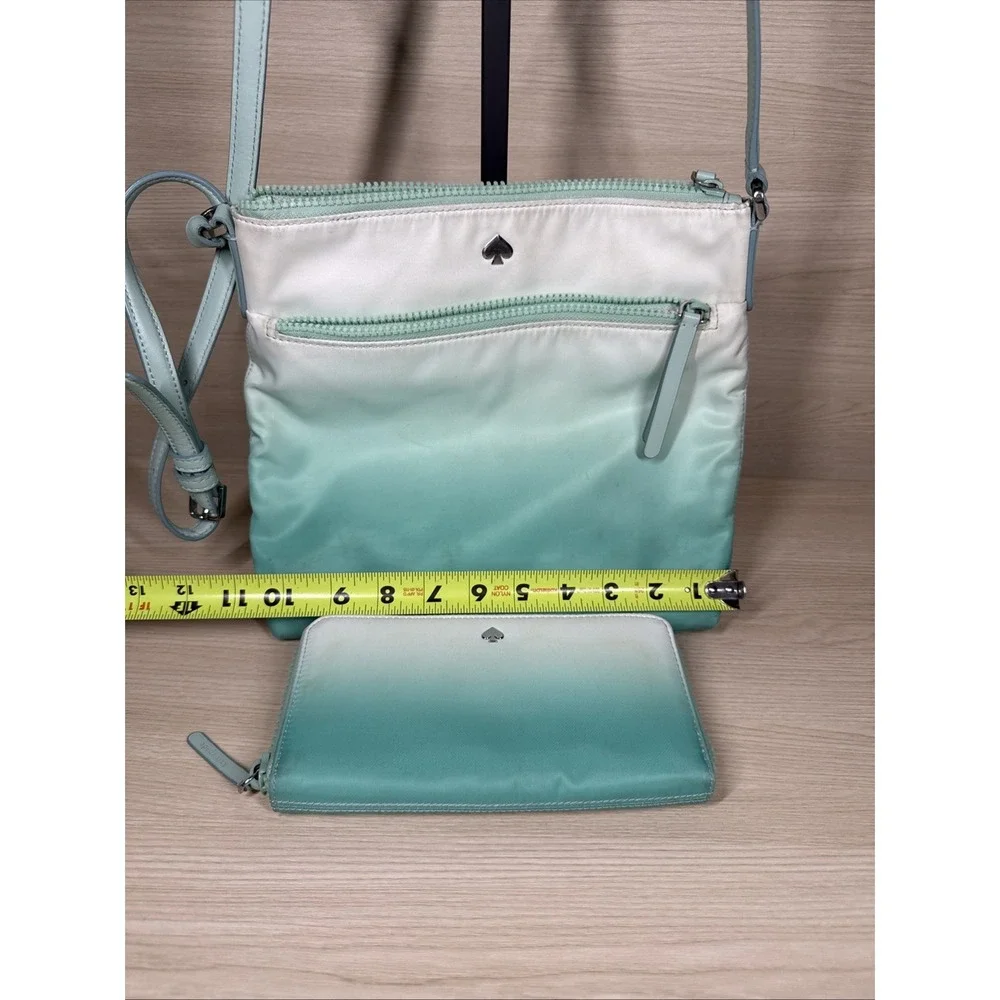 Kate Spade‎ Jae Degrade Ombre Flat Crossbody Teal White Fiji Green & Wallet
